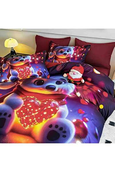 CHIRASO Christmas Bedding CHIRASO, 5D, ELASTIC Sheet 180x200+30cm, Duvet Cover, 4 Pillowcases, Teddy Bear