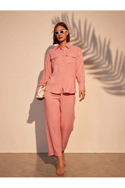 Take Two By Styli Solid Button Front Long Sleeve Shirt and Pants Co-Ords