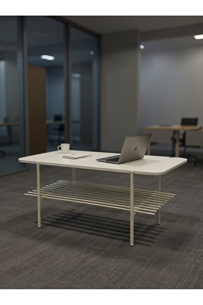 Living White rectangular iron table with 2 shelves, 110 * 46 cm