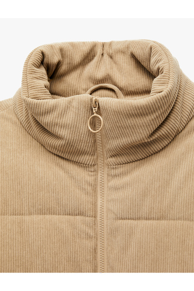 Koton Mock Neck Long Sleeve Pocket Detail Corded Fabric Zipper Winter Puffer Coat