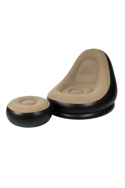 varioshop Inflatable armchair set with footrest, durable PVC, Cream/Black, 75x90x88cm, 1,