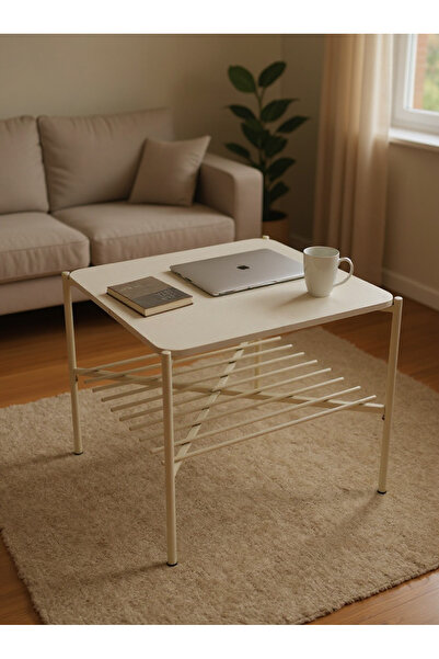 Living Square white iron table with 2 shelves, 60 * 53 cm