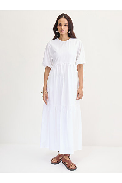 Styli White Cotton Tiered Maxi Dress