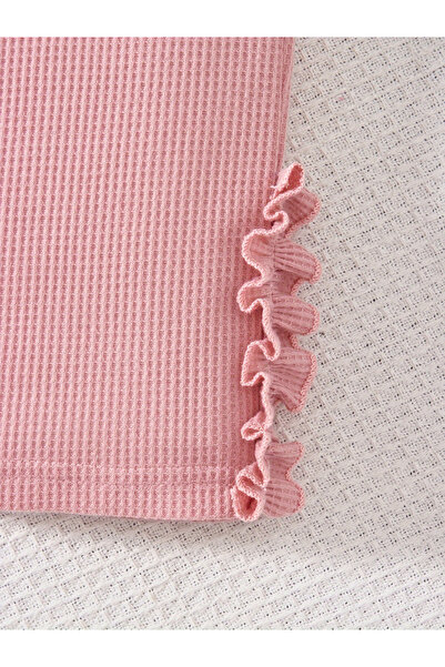 Take Two By Styli Girls Ruffle Hem Textured T-Shirt and Pants Set