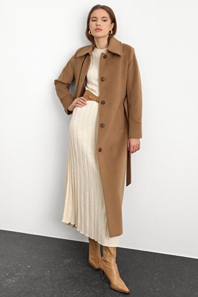 Olcay Shirt Collar Waist Tie Long Coat K. Kamel 3152