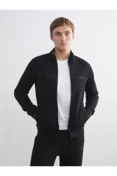 LC Waikiki LCWAIKIKI Classic Siyah Dik Yaka Uzun Kollu Erkek Fermuarlı Sweatshirt