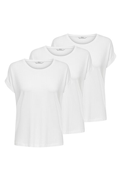 ONLY Damen T-Shirt, kurzarm 3er Pack - ONLMOSTER O-NECK TOP, Rundhals, Viskose-Mix Stretch