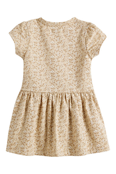 Dirkje By Styli Girls Beige Ditsy Print Cotton Dress