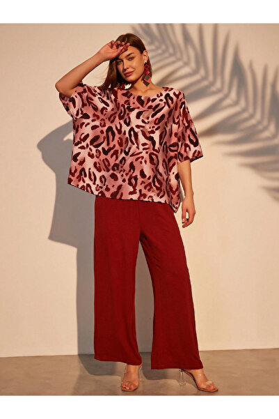 Take Two By Styli Burgundy Leopard Print Top and Trousers Co-Ords