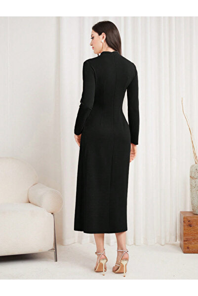 Take Two By Styli Black Textured Sheath Midi Dress