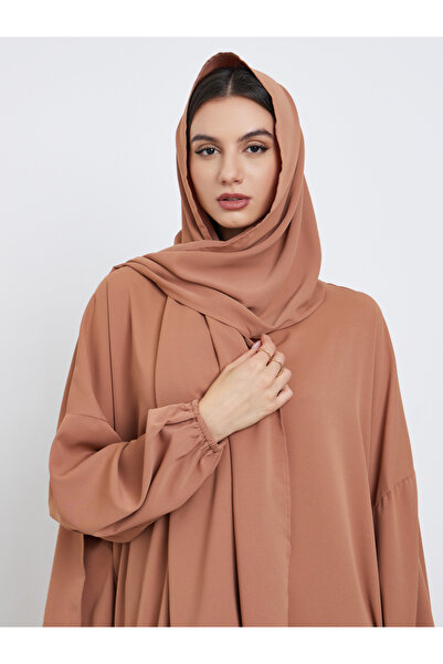 Take Two By Styli Rust Volume Sleeves Abaya with Matching Scarf