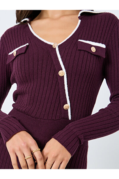 Styli Asymmetrical Button Detail Knitted Maxi Dress