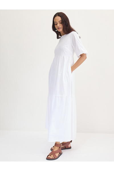 Styli White Cotton Tiered Maxi Dress