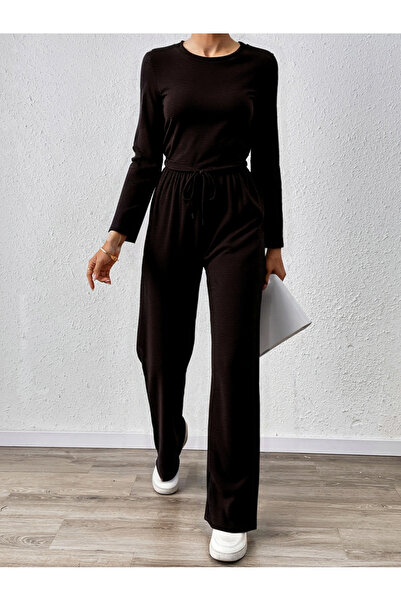 Take Two By Styli Textured Fitted Top and Wide Leg Pants Co-Ords