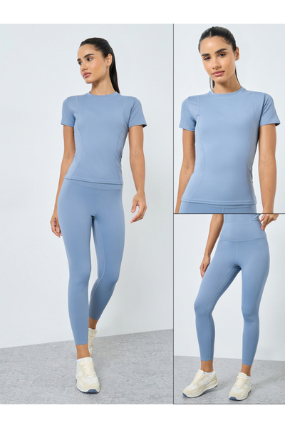 Styli Stitch Detail Short Sleeves Top and Leggings Set
