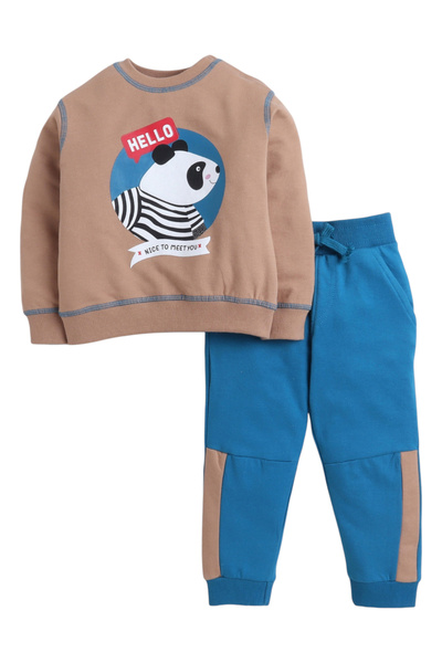 Victor and Jane By Styli Boys Panda Graphic Sweatshirt and Joggers Set