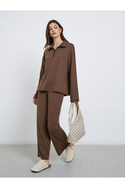 Styli Zip Placket Collared Sweatshirt and Joggers Co-Ords