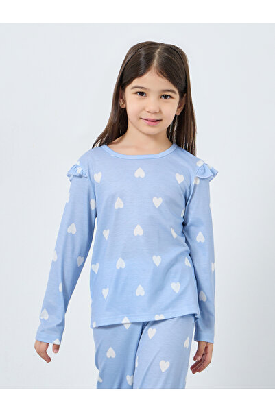Styli Blue Heart Printed Long Sleeve Top and Pyjama Set