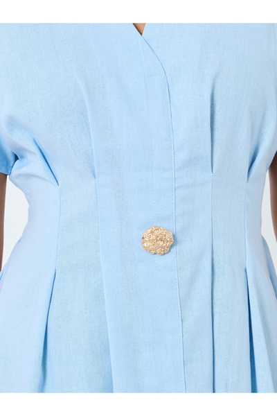 Take Two By Styli Blue Fold Pleated Midi Dress