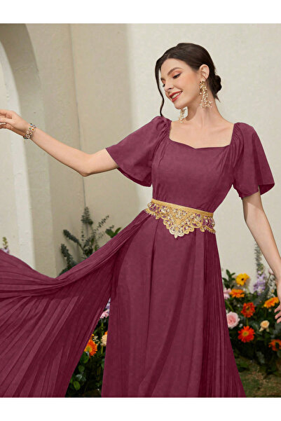 Take Two By Styli Burgundy Sweetheart Neck Maxi Dress