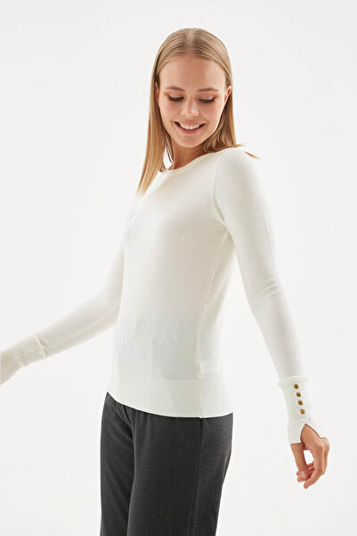 Fashion Friends سترة نسائية بياقة دائرية بلون إكرو 25K0023K1