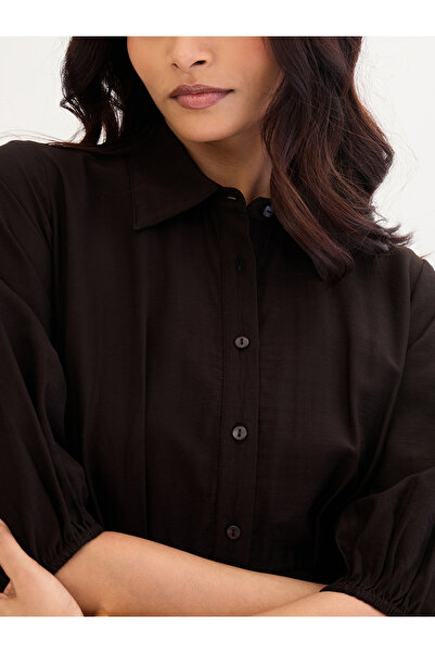 Styli Black Shirt Mini Dress with Fold Pleat Detail