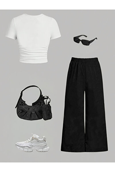 Take Two By Styli Girls Star Print Ruched T-Shirt and Pants Set