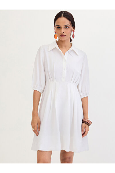 Styli White Shirt Mini Dress with Fold Pleat Detail