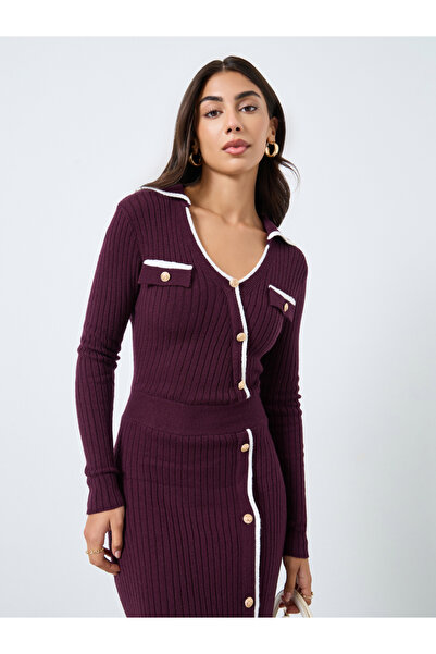 Styli Asymmetrical Button Detail Knitted Maxi Dress