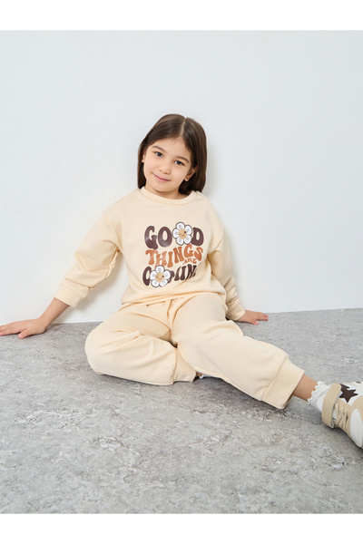 Styli Girl Graphic Print Sweat Top and Wide Leg Jogger Set