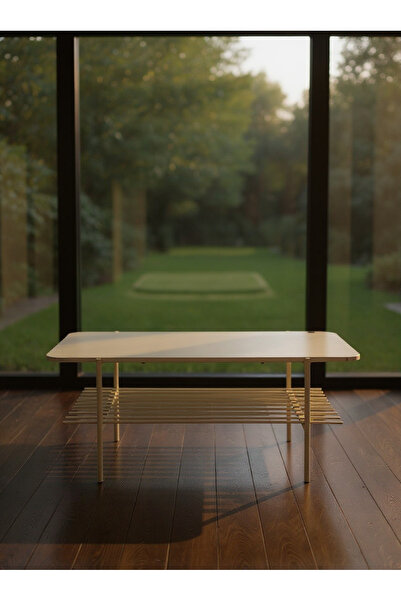 Living White rectangular iron table with 2 shelves, 110 * 46 cm