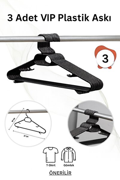 Vip Home Concept Umeraș pentru haine din plastic negru 3 buc. Umeraș pentru haine din plastic negru VIP