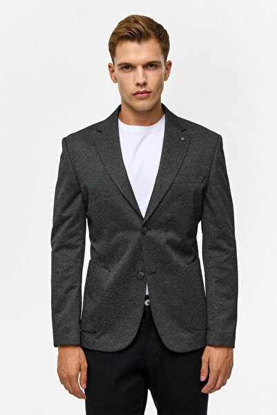 SÜVARİ Slim Patterned Mono Collar Black Men's Jacket Ct2021600410