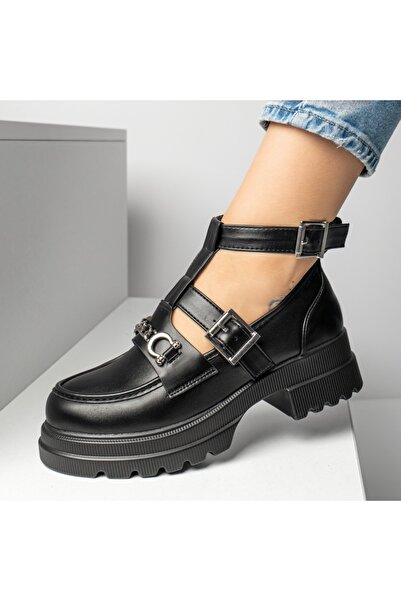 Modlet.ro Pantofi sport negri pentru femei cu talpă groasă și baretă MOD13250