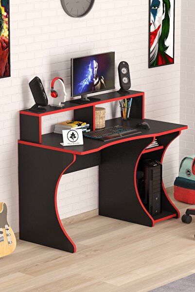 Arvessohome Oyuncu Masası Gamer Model Çalışma Masası Siyah-Kırmızı Model