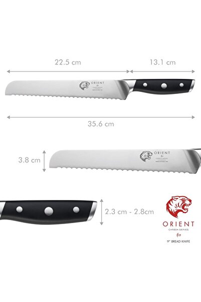 Orient Bread knife, Carbon Series, German X50 Ultra+ stainless steel, black