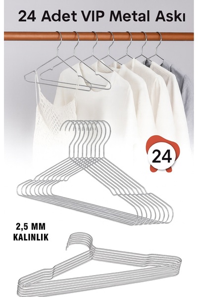 Vip Home Concept Umeraș metalic pentru haine, 24 bucăți, umeraș pentru haine, umeraș pentru pantaloni, umeraș din sârmă VIP