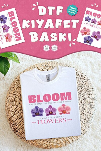 MSticker Design special care poate fi imprimat pe țesături, imprimare textilă DTF care se lipsește prin călcat, tematică vizuală cu orhidee