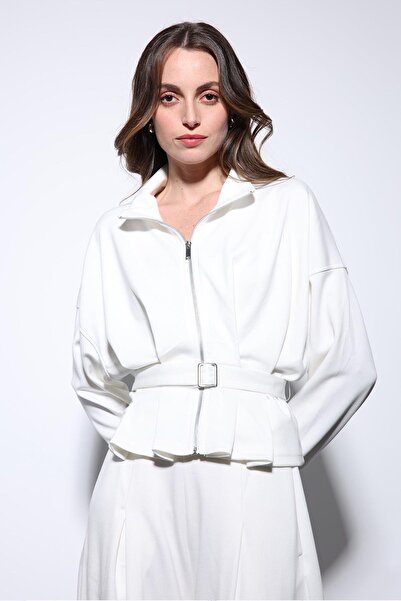 Antioch Ecru Wide Leg Pants Suit with Belt