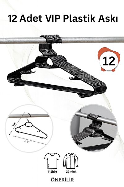 Vip Home Concept Umerașe pentru haine din plastic negru 12 bucăți Umerașe pentru haine din plastic negru VIP
