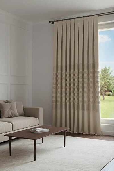 Madame Dower ✨   Noble Pano Beige Background Curtain 1X3 Frequent Pleats Double Wing |   Modern & Stylish Living Room Curtain
