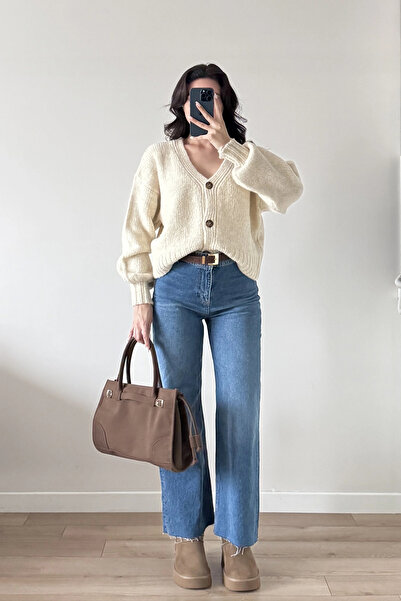 Eka Women's Beige V-Neck Cardigan 2432