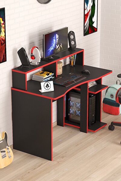 Arvessohome Oyuncu Masası Gamer Model Çalışma Masası Siyah-Kırmızı Model