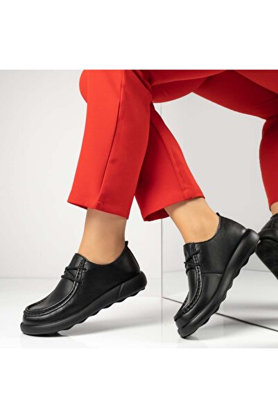 Modlet.ro Γυναικεία μαύρα casual παπούτσια με κορδόνια από Γνήσιο Δέρμα MOD13968