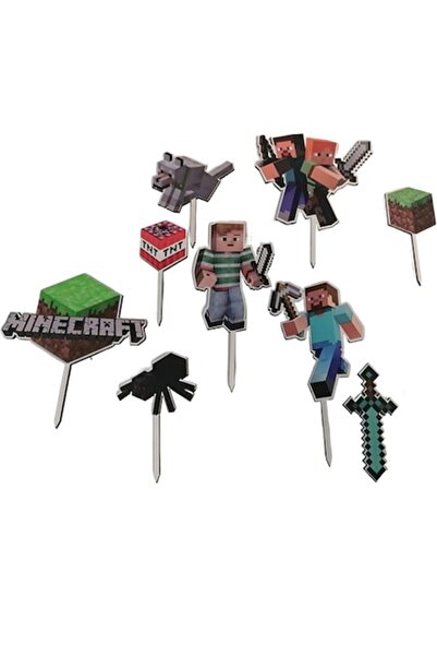 OEM Set 9 decoruri pentru tort Minecraft pentru ziua de naștere - lemn/MDF, i...