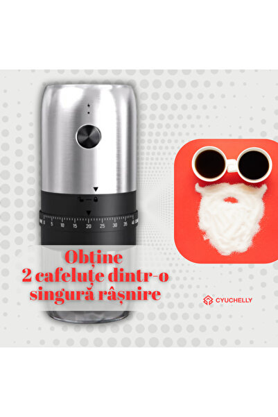 CYUCHELLY Electric Coffee Grinder, 40 Levels Adjustable Granulation, USB Charging, Black Silver