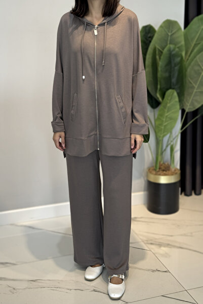 Lale Butik طقم مودال بقلنسوة أساسي 3111 لون مينك داكن