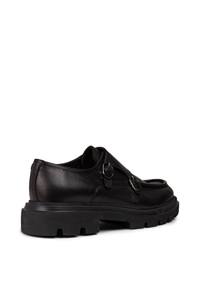 Deery Men's Genuine Leather Black Double Buckle Casual Shoes