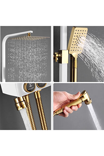 OEM Complete shower column MZ-8006, Shower mixer with individual control, White/Gold