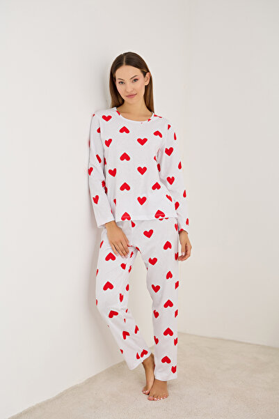 Siyah İnci Σετ πιτζάμες από πλεκτό βαμβάκι με στάμπα κόκκινη καρδιά7613